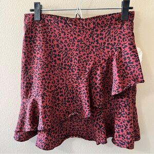 NWT Altar’d State Mini Skirt Womens Medium Red Black Ruffle Leopard Animal Print